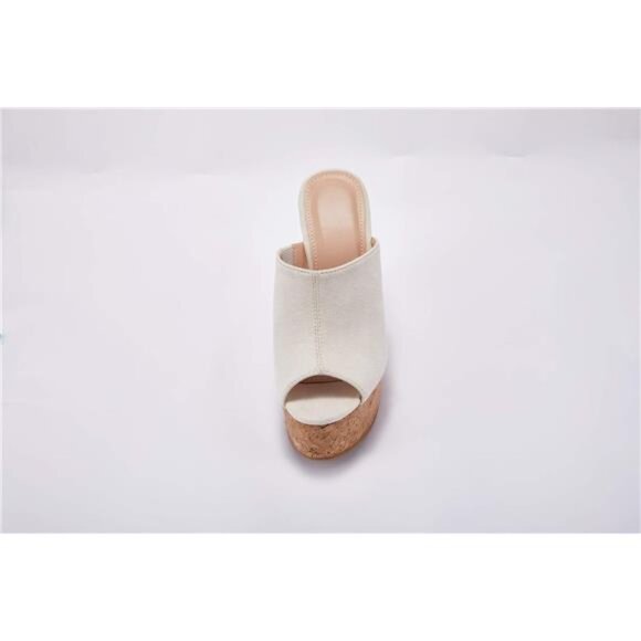 LAICIGO Womens Wedge Platform Slide on Sandals Open Toe Cork Faux Suede Dress - Picture 6 of 7
